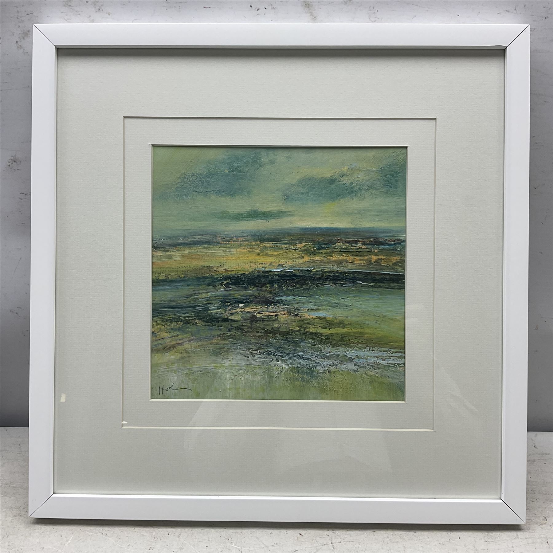 Peter Hodson (British Contemporary): Landscapes in Yellow and Green, two oils on board signed max 23cm x 23cm (2)