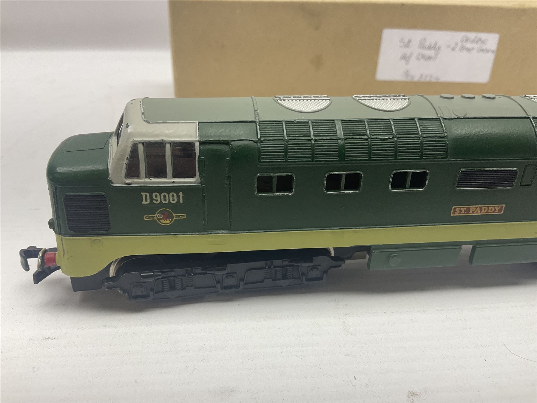 Hornby Dublo - 3-rail 3234 Deltic Type Diesel Co-Co locomotive 'St. Paddy' No.D9001 in BR two-tone green; in later unassociated plain box