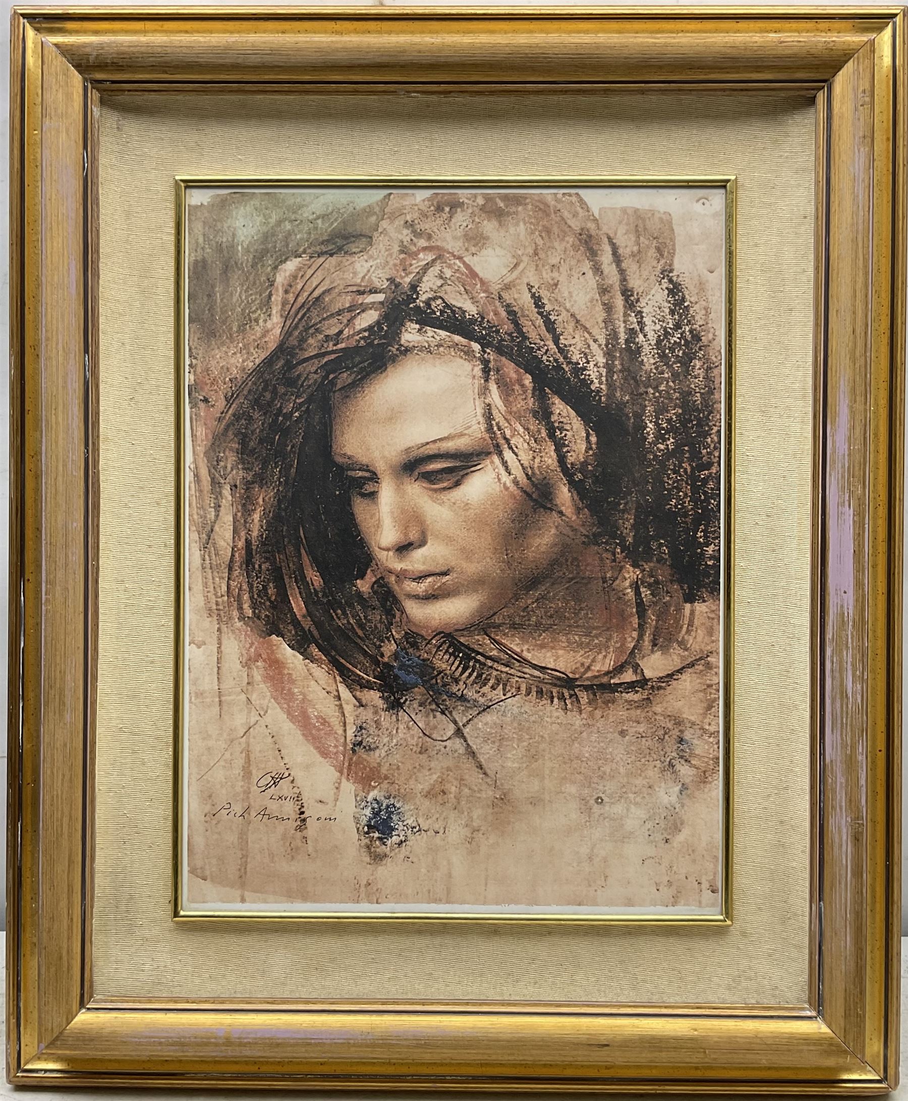 After Pietro Annigoni OMRI (Italian 1910-1988): 'Eva Madre', limited edition print on ceramic no.867/1500, 41cm x 30cm, with certificate of authenticity