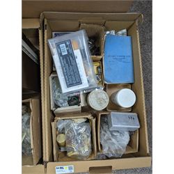 Large collection of radio parts, camera and electrical equipment and similar, together with other electrical parts, etc in five boxes 