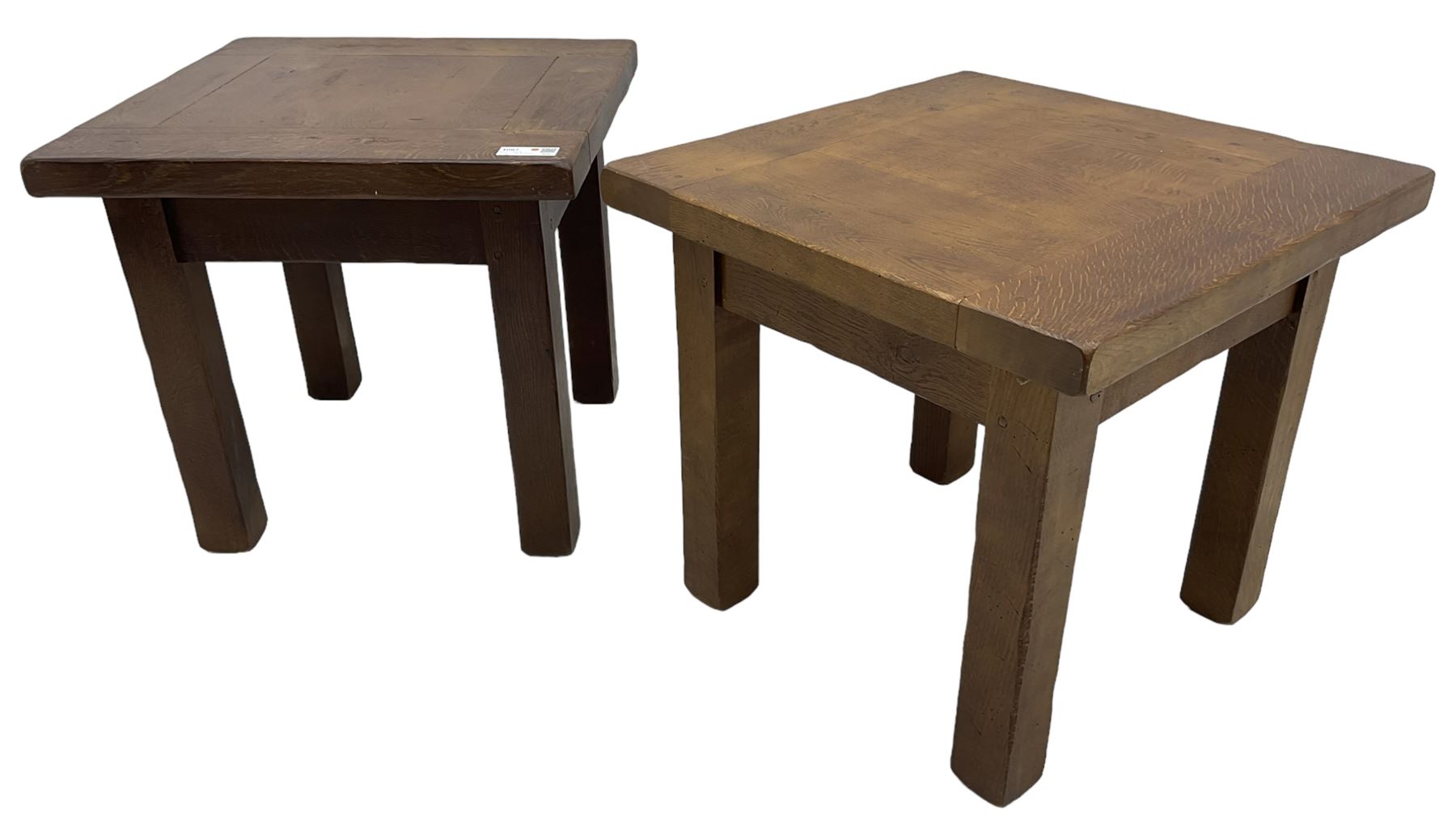 John Lewis - 'Bergerac' oak lamp tables, square plank top over straight square supports