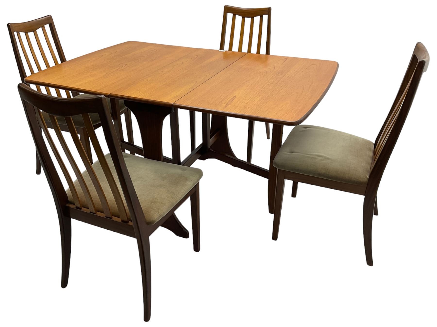 G-Plan - teak folding dining table (91cm x 136cm, H72cm), and a set of four chairs