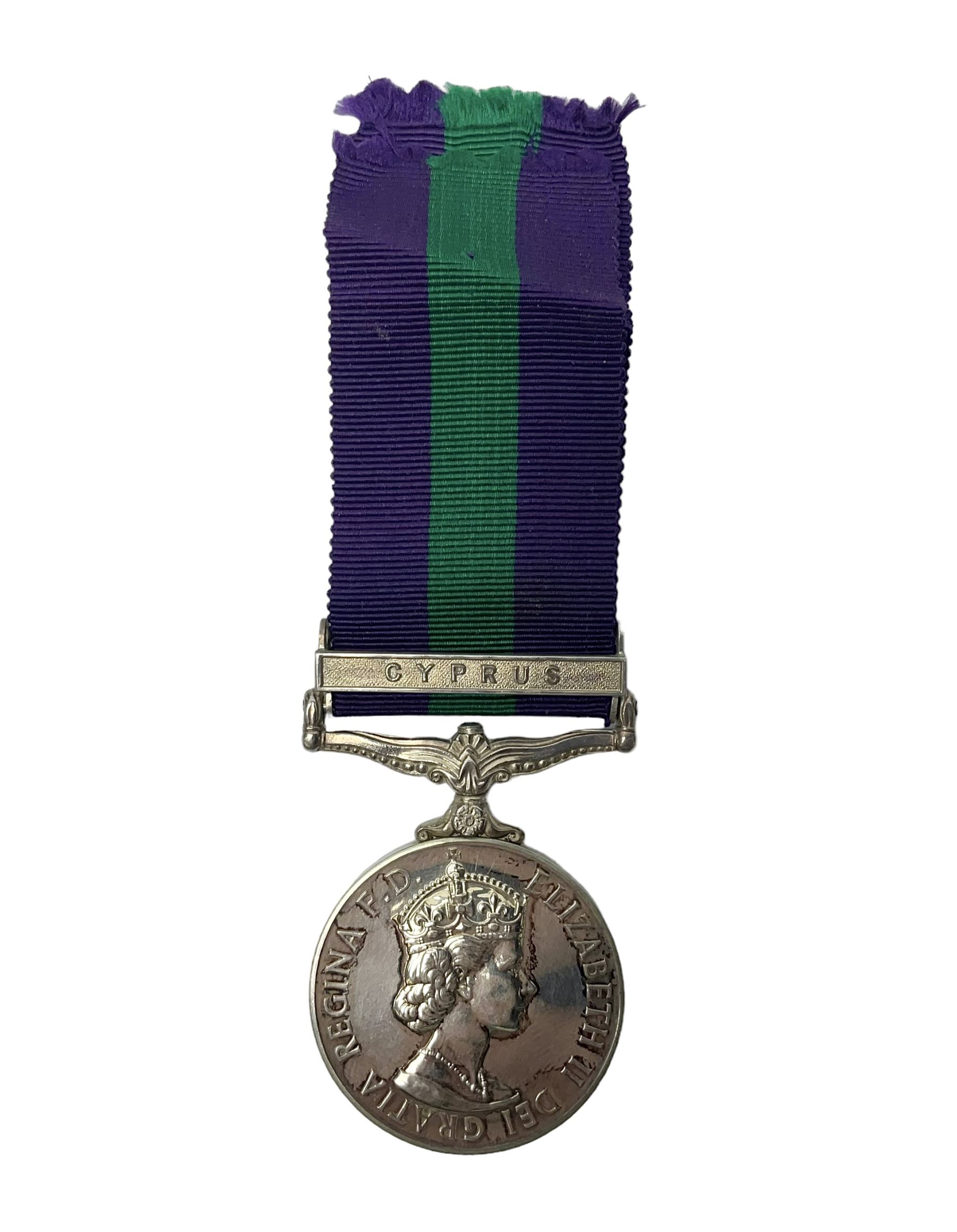 Elizabeth II General Service Medal with Cyprus clasp awarded to 5042223 A.C.2 W. Whitfield RAF; with ribbon