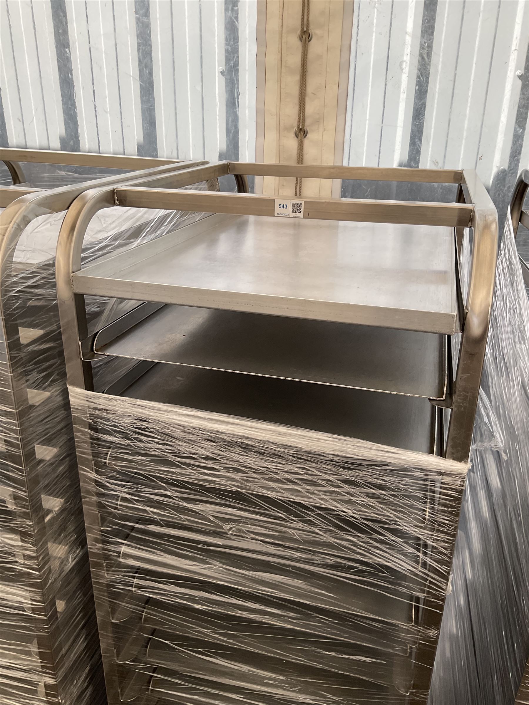 Stainless steel commercial tray rack trolley, 18 racks complete with 18 aluminium trays, tray size 66cm x 46 cm - THIS LOT IS TO BE COLLECTED BY APPOINTMENT FROM DUGGLEBY STORAGE, GREAT HILL, EASTFIELD, SCARBOROUGH, YO11 3TX