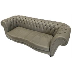 Three seat Chesterfield sofa, upholstered in grey buttoned leather