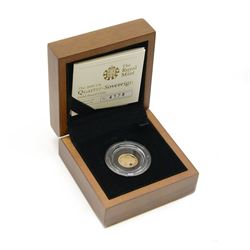 Queen Elizabeth II 2009 gold proof quarter sovereign coin, cased with certificate 