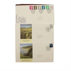 Mostly Great British stamps, including Queen Elizabeth II mint decimal low value commemoratives, used QEII stamps, various booklets etc, housed in various ring binder albums or folders, in one box