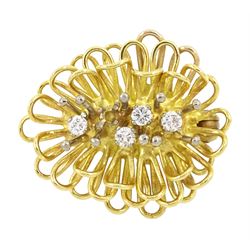 18ct gold round brilliant cut diamond brooch by David Thomas, London 1972