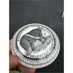 Pot lid, Russian Bear's Grease, Delicately Scented, with bear holding a sash saying Genuine as imported standing bear pictures with sash, D10cm