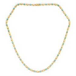 Early 20th century gold split pearl and turquoise necklace, stamped 15ct, in velvet and si...