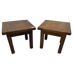 John Lewis - 'Bergerac' oak lamp tables, square plank top over straight square supports