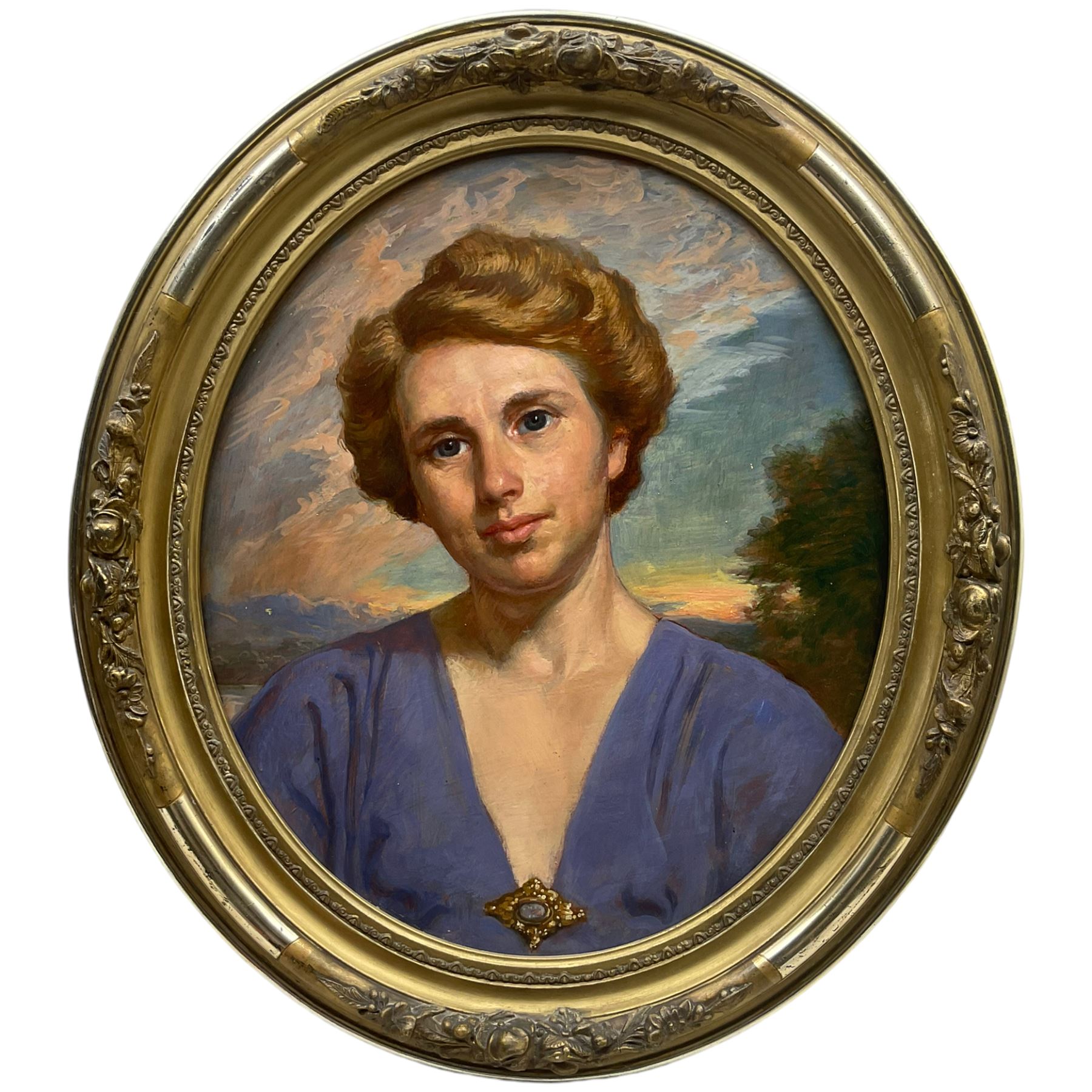 Max Colombo (German 1877-1970): Portrait of a Lady, oil on oval panel, signed and dated 1943 verso 41cm x 35cm 