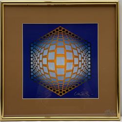 Victor Vasarely (Hungarian/French 1908-1997): 'Tegla-Hat', screenprint signed in metallic pen pub. 'Structures Universelles de l'Hexagone' c.1975, 27cm x 27cm