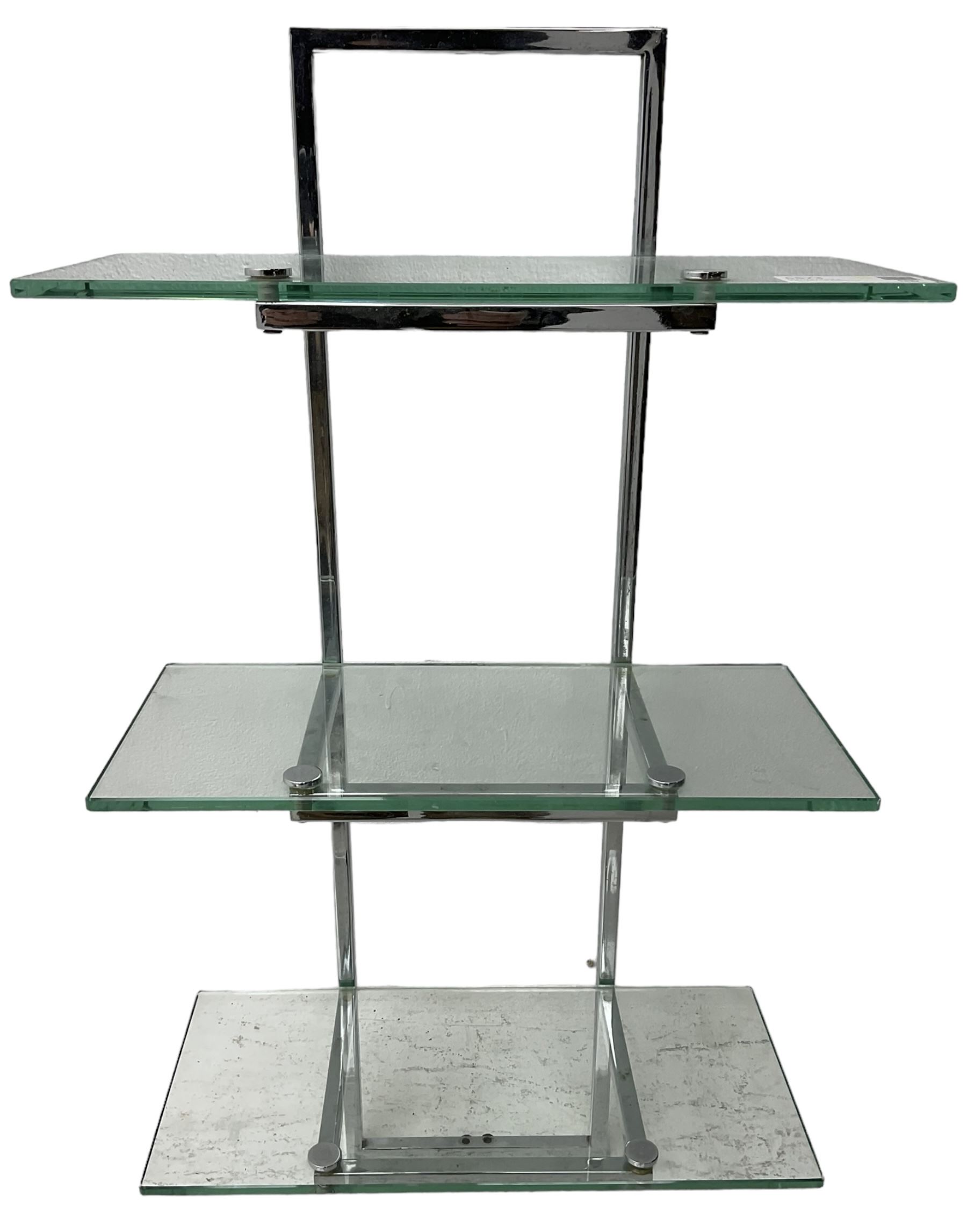 Art Deco design chrome and glass three tier wall shelf