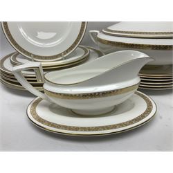 Royal Worcester Golden Anniversary pattern dinner wares, including ten dinner plates, twelve side plates, eight twin handled bowls and saucers, covered tureen (55)