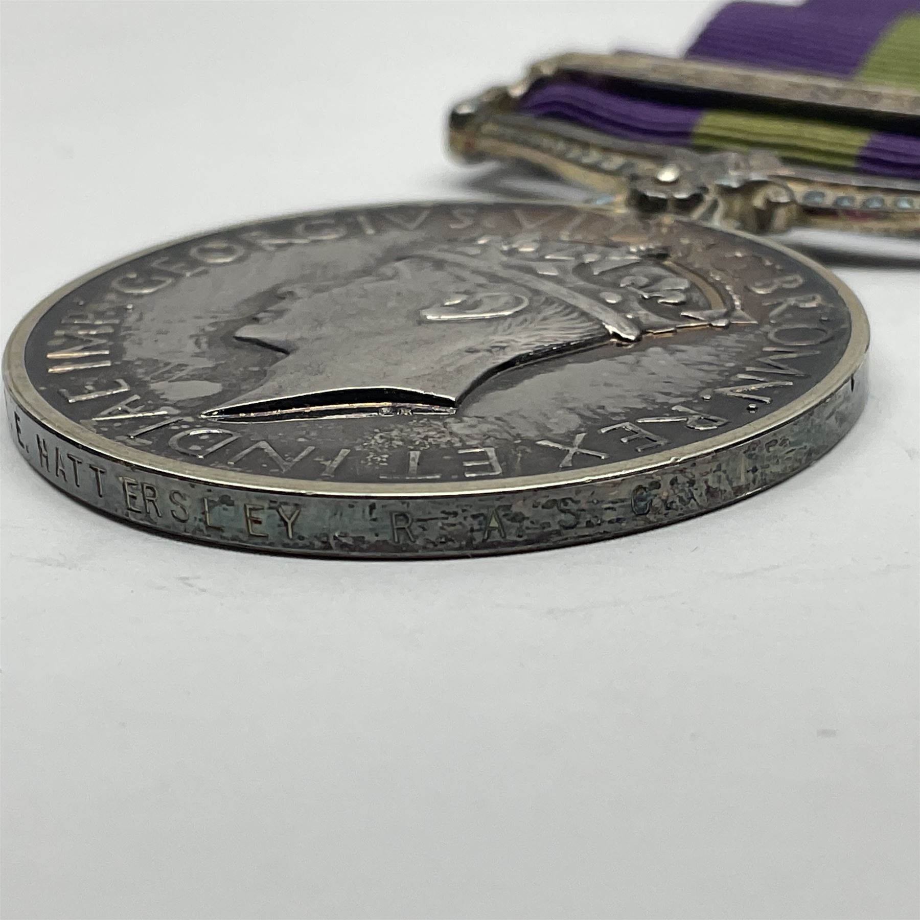 George VI General Service Medal with Palestine clasp awarded to 64155 Dvr. E. Hattersley R.A.S.C.; with ribbon