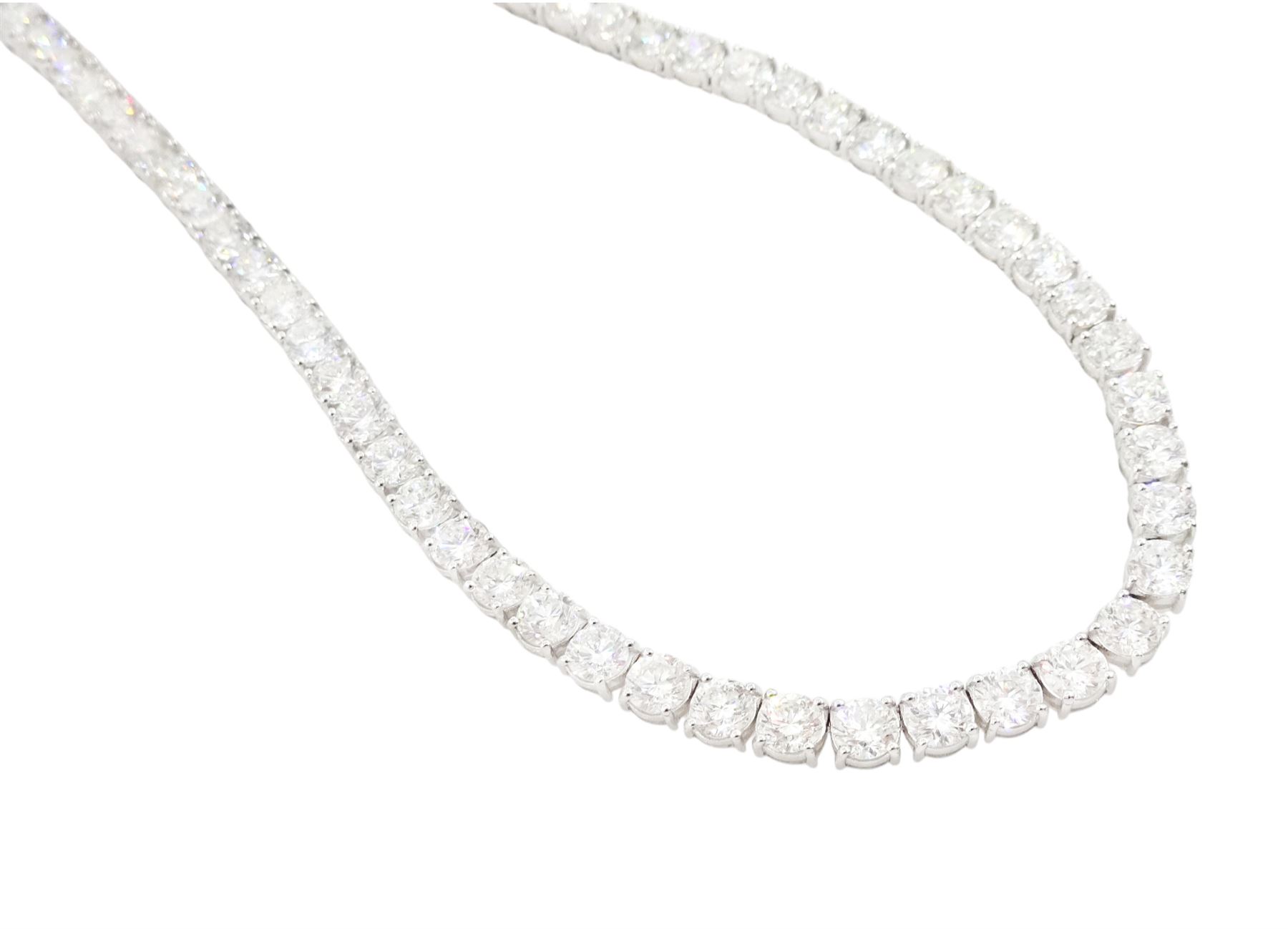 18ct white gold round brilliant cut diamond necklace, stamped 18K, total diamond weight approx 22.25 carat