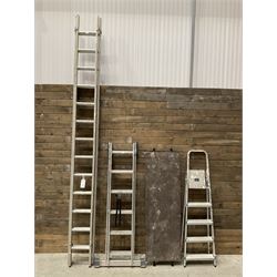 Pair of extending ladders (3.5m), pair Abru step ladders and a pair of two 6 rung platform...