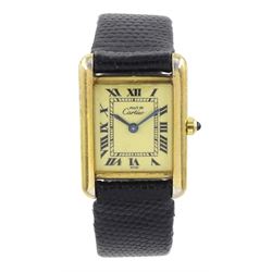 Must de Cartier Tank silver-gilt quartz wristwatch, Ref. 3 66001, cream dial with Roman nu...