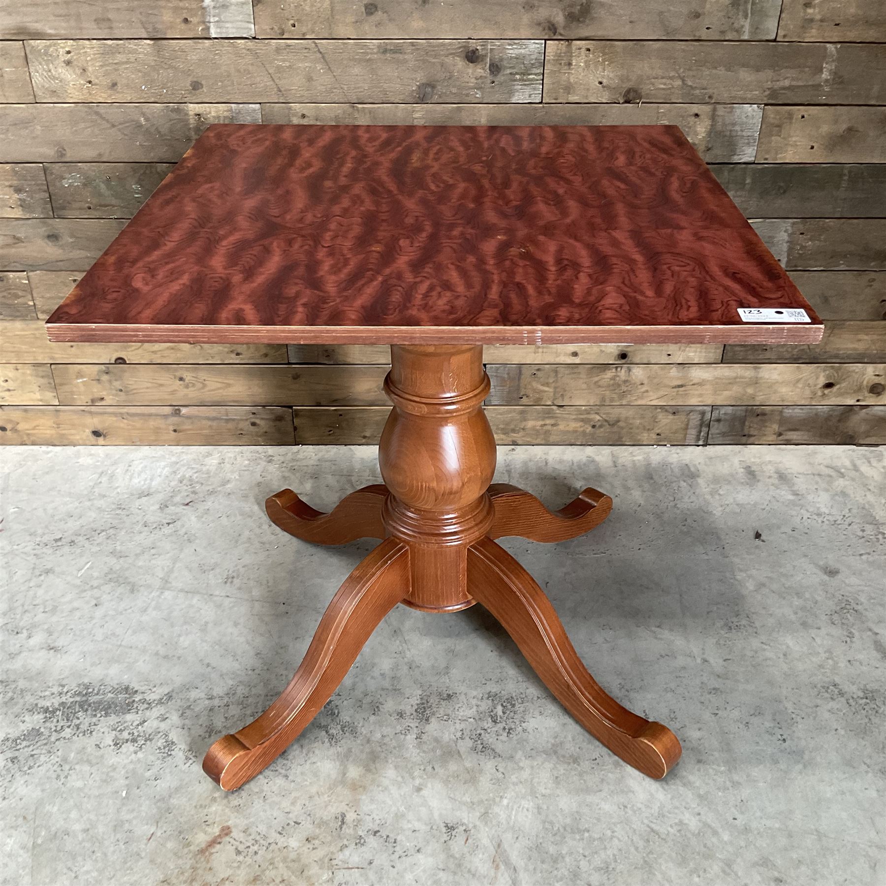 4 x rosewood finish square pedestal restaurant tables