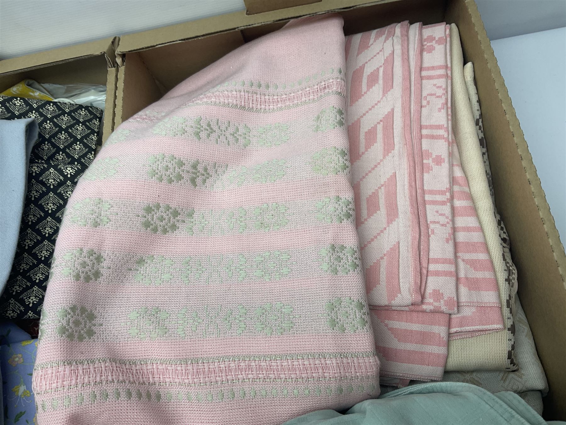 Collection of vintage cushion covers, including Laura Ashley examples, together with vintage Scandinavian table clothes 