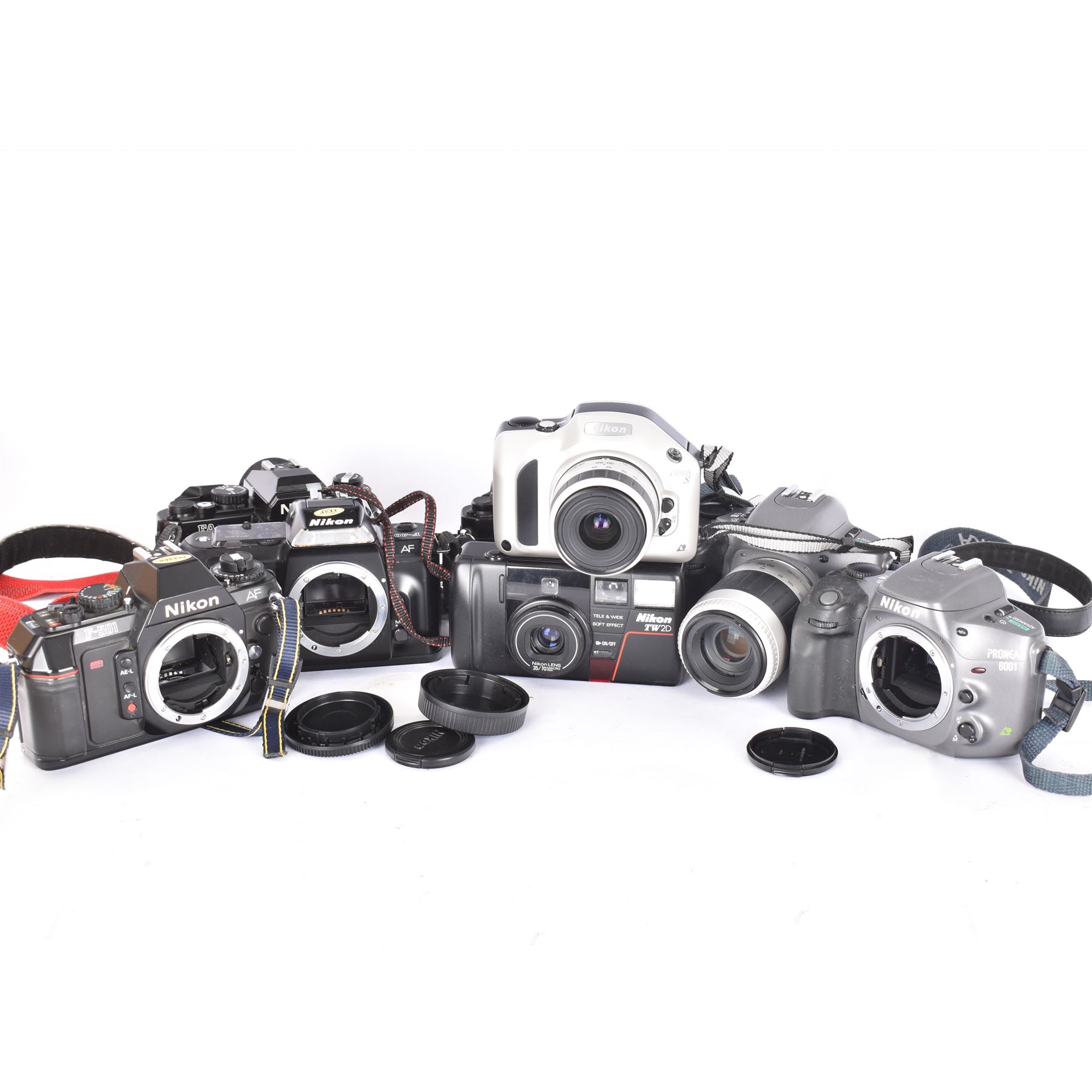 Collection of Nikon cameras, to include two Pronea 600i examples serial nos. 2040608 & 2043525, one with a IX-Nikkor 1:4.5-5.6 lens serial no. 2032529, Pronea S serial no. 2116530, with a IX-Nikkor 1:4-5.6 lens serial no. 2113968, a TW2D serial no. 6069039, F-401, F-501 and two FA camera bodies 