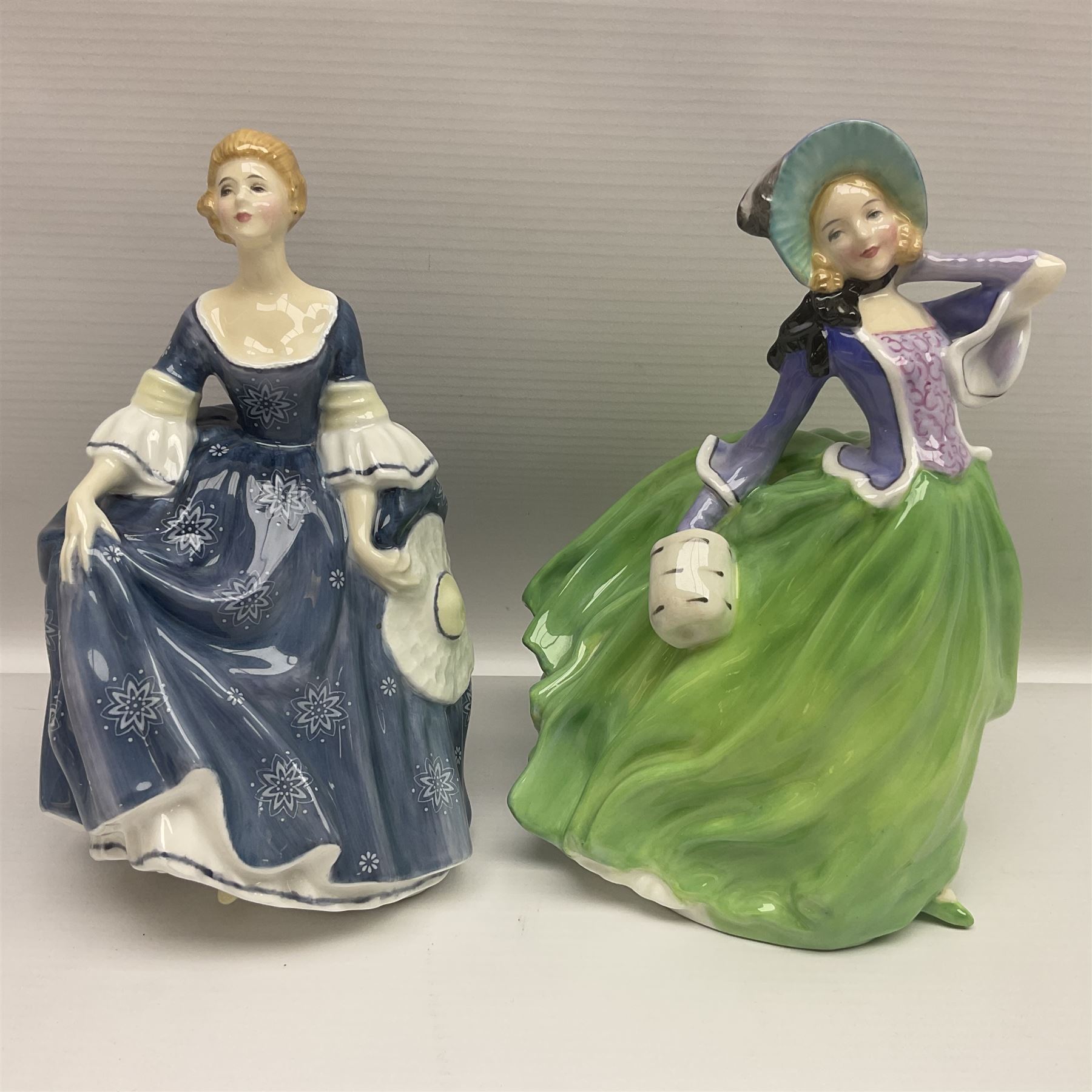 Twelve Royal Doulton figures, to include Sabbath Morn HN1945, Autumn Breezes HN1913, Lilac Time HN2137, Hilary HN2335 etc 