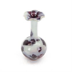 Chinese Flambe vase, with elongated neck and flued rim, the glaze in purple and white, H22cm