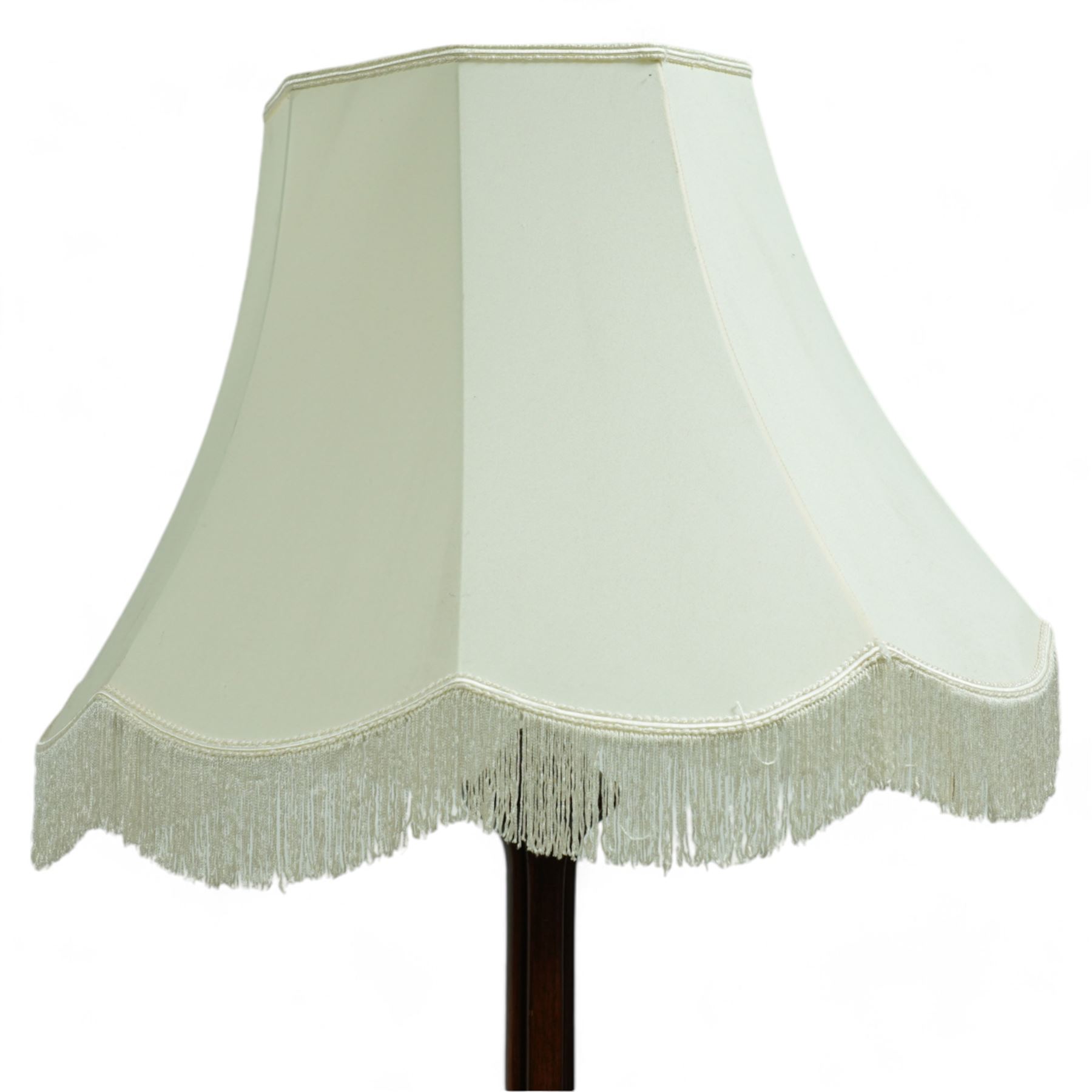 Early 20th century turned walnut standard lamp, with pleated shade