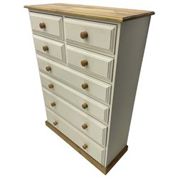 Painted pine chest, four short above four long drawers, on skirted base