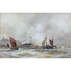 Frank Henry Mason (Staithes Group 1875-1965): 'Scarborough After the Bombardment', watercolour signed, titled on original Henry Whitley & Son label verso 19cm x 26cm