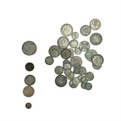 Approximately 57 grams of Great British pre 1920 silver coins, including Queen Victoria 1891 crown and approximately 260 grams of Great British pre 1947 silver coins, including halfcrowns, two shillings etc