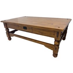 Rectangular hardwood coffee table, fitted with single drawer