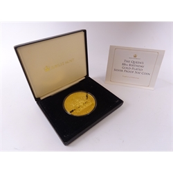  Queen Elizabeth II 2014 Tristan da Cunha 'The Queen's Birthday' gold-plated silver proof five ounce coin, cased with certificate  
