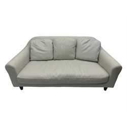 Habitat - contemporary three-seater sofa upholstered in neutral fabric, three scatterback cushions, raised on tapered supports