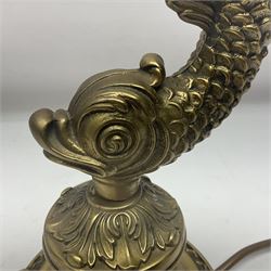  Gilt metal table lamp, in the form of a dolphin, H33cm