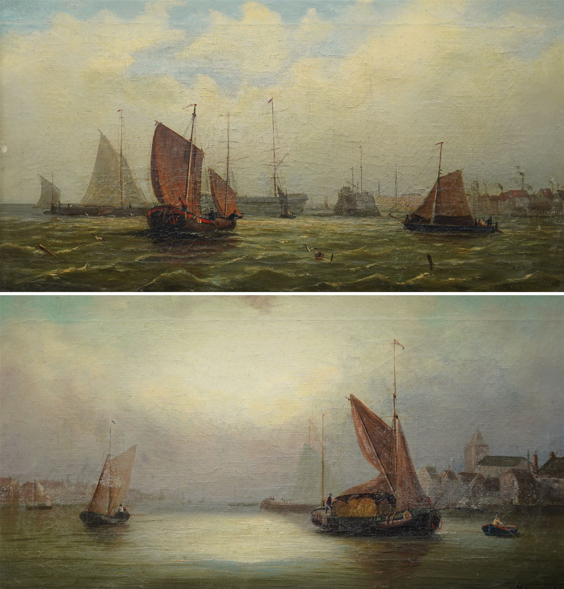 Millson Hunt (British fl.1875-1900): Offshore Shipping, pair oils on canvas signed and dated '88, 24cm x 44cm (2)