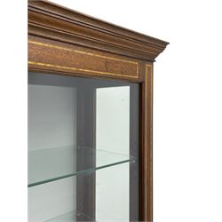 E & S Gott (Pickering/Sawdon: 1979-present) - Edwardian Revival mahogany and glazed illuminated display cabinet, projecting moulded cornice over glazed front, the frame inlaid with satinwood bands, enclosed by lockable hinged side doors, fitted with five adjustable glass shelves, on square tapering supports with spade feet, with original design, receipt and related correspondences  