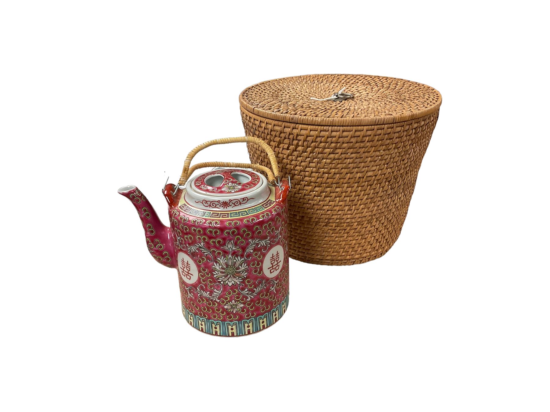 Chinese teapot, with a wicker case, together with tea set and coffee set 