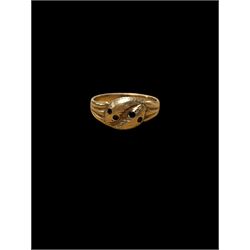 9ct gold serpent ring, with stone set eyes, hallmarked 