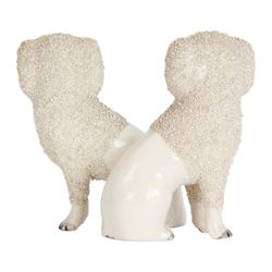 Pair of 19th century Staffordshire pottery dogs, circa 1860, modelled as Poodles with textured ears, upper bodies and tails, H16cm