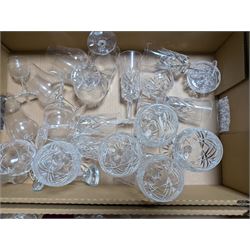 Large collection of glassware, including coloured and cut glass, in three boxes