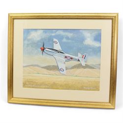 Norman Appleton (British 1926-): 'P-15D Mustang - Ex Royal New Zealand Air Force', gouache signed titled and dated 2016, 34cm x 44cm; with various signed aeronautic pictures (3)