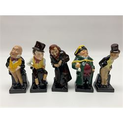 Twenty four Royal Doulton figures of characters from the works of Charles Dickens, to include Sam Weller, Pecksniff, Oliver Twist, Sairey Gamp, Artful dodger etc