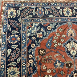 Antique Persian blue and red ground rug carpet, 250cm x 352 cm