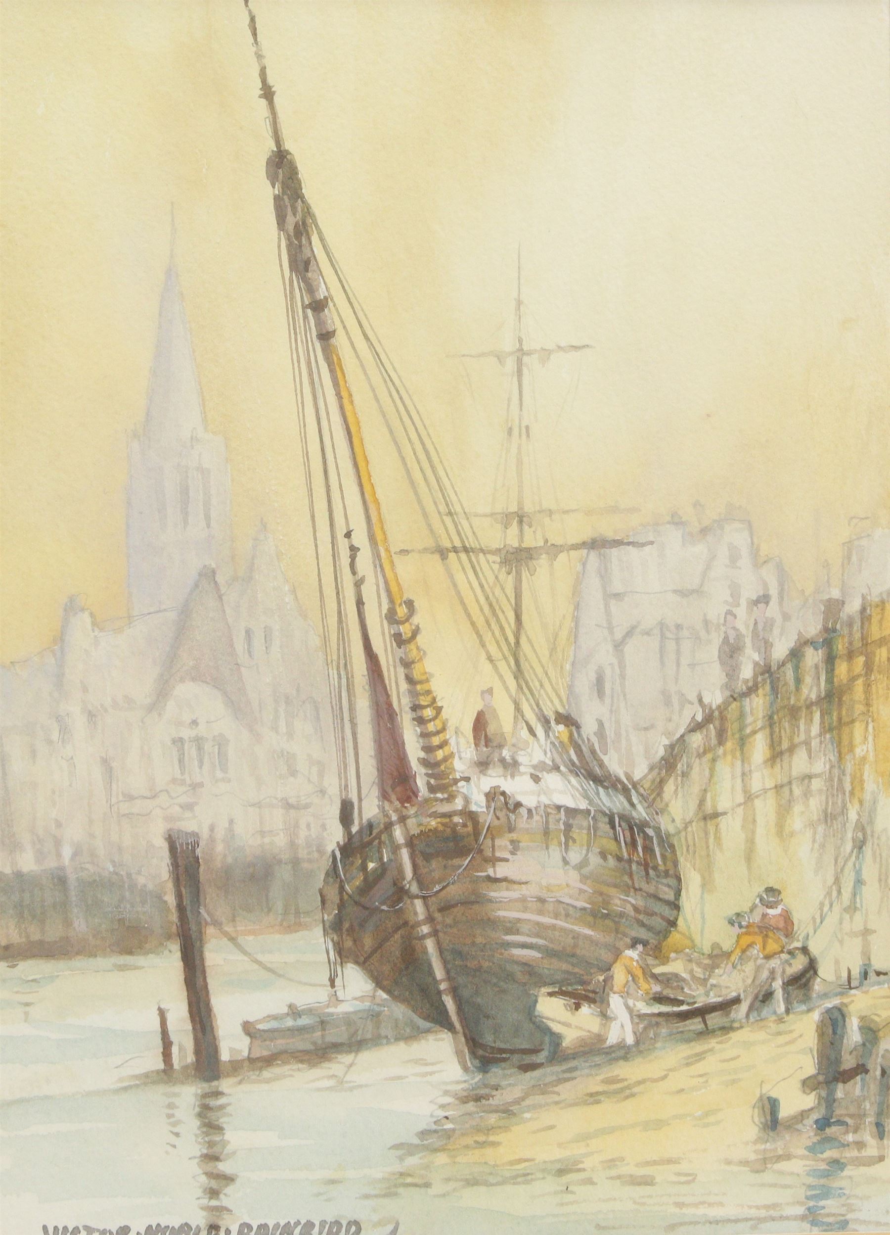 Victor Noble Rainbird (British 1887-1936): Preparing the Boats, watercolour signed 25cm x 18cm 