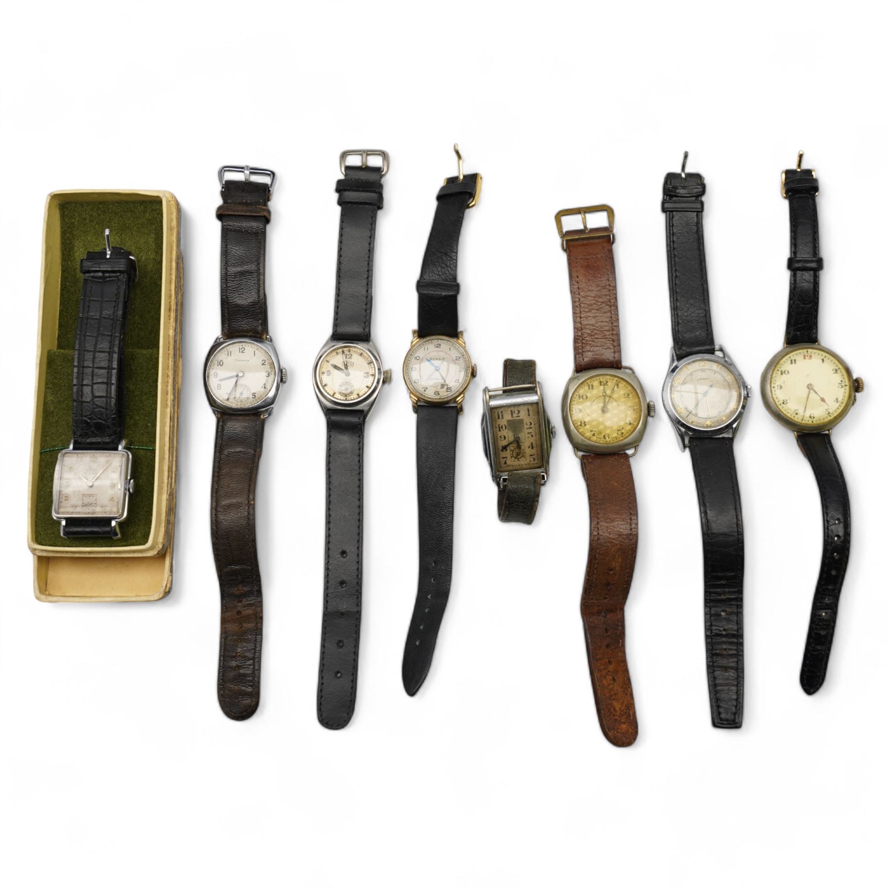 Collection of manual wind wristwatches including Landi, Pinnacle, Elco, Bentima and Rensie (8)