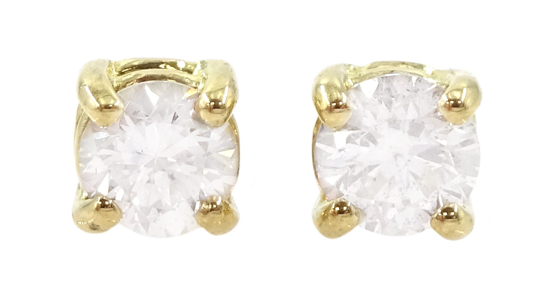 Pair of 18ct gold round brilliant cut diamond stud earrings, total diamond weight approx 0.35 carat