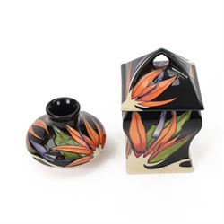 Moorcroft jar and cover in Paradise Found pattern, together with a matching vase of squat ...