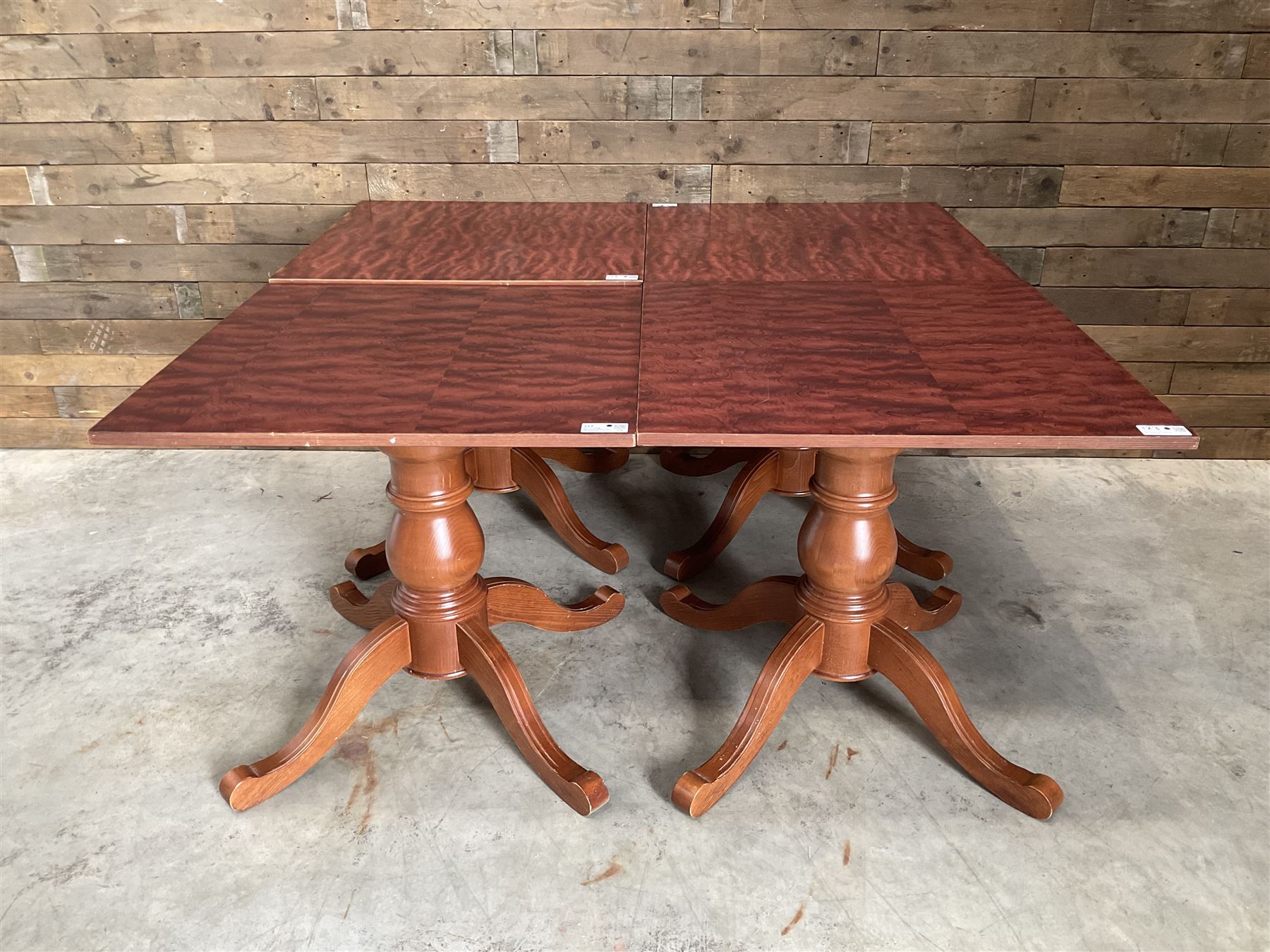 4 x rosewood finish square pedestal restaurant tables